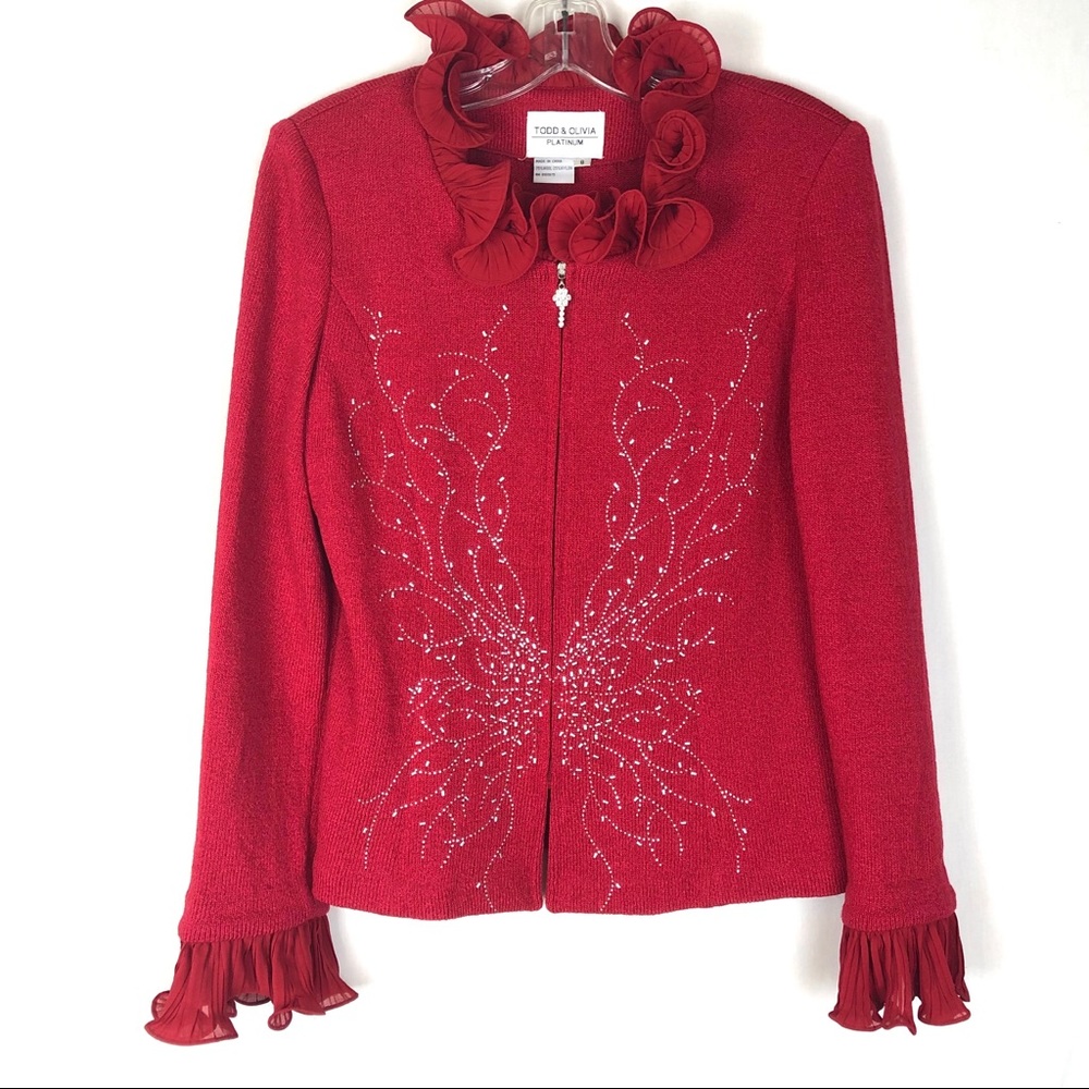 Todd & Olivia full zip embellished sweater